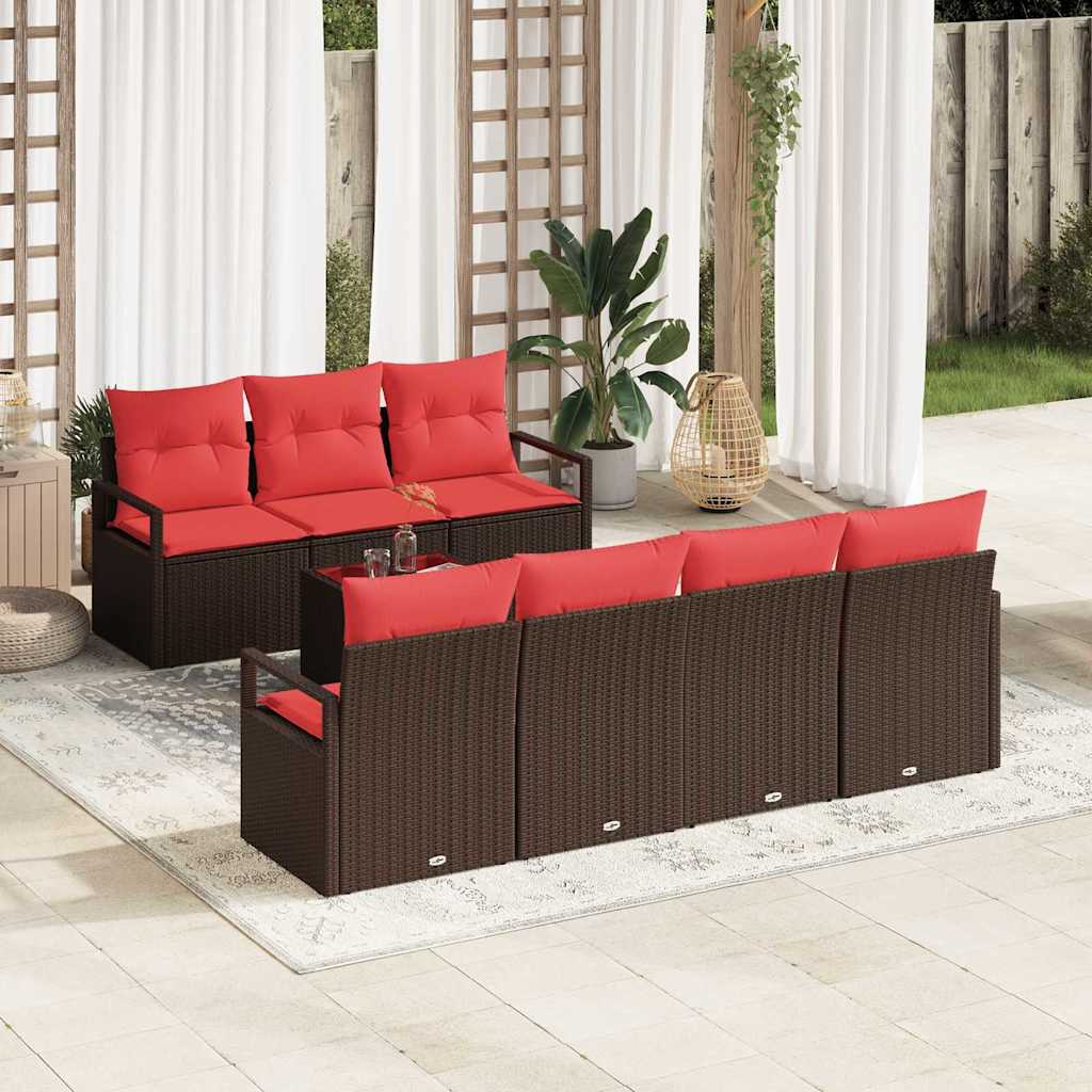 Gartensofa-set mit Kissen 8 pcs Beige und Rot Poly-Rattan