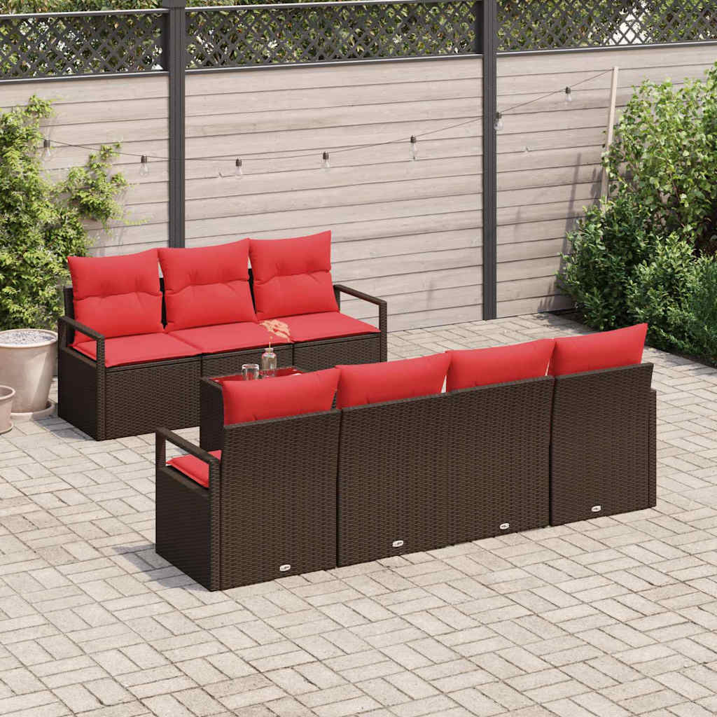 Gartensofa-set mit Kissen 8 pcs Beige und Rot Poly-Rattan