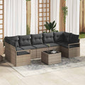 Garten-Sofa-Set 8 pcs Grau Poly-Rattan und Stahl und Glas