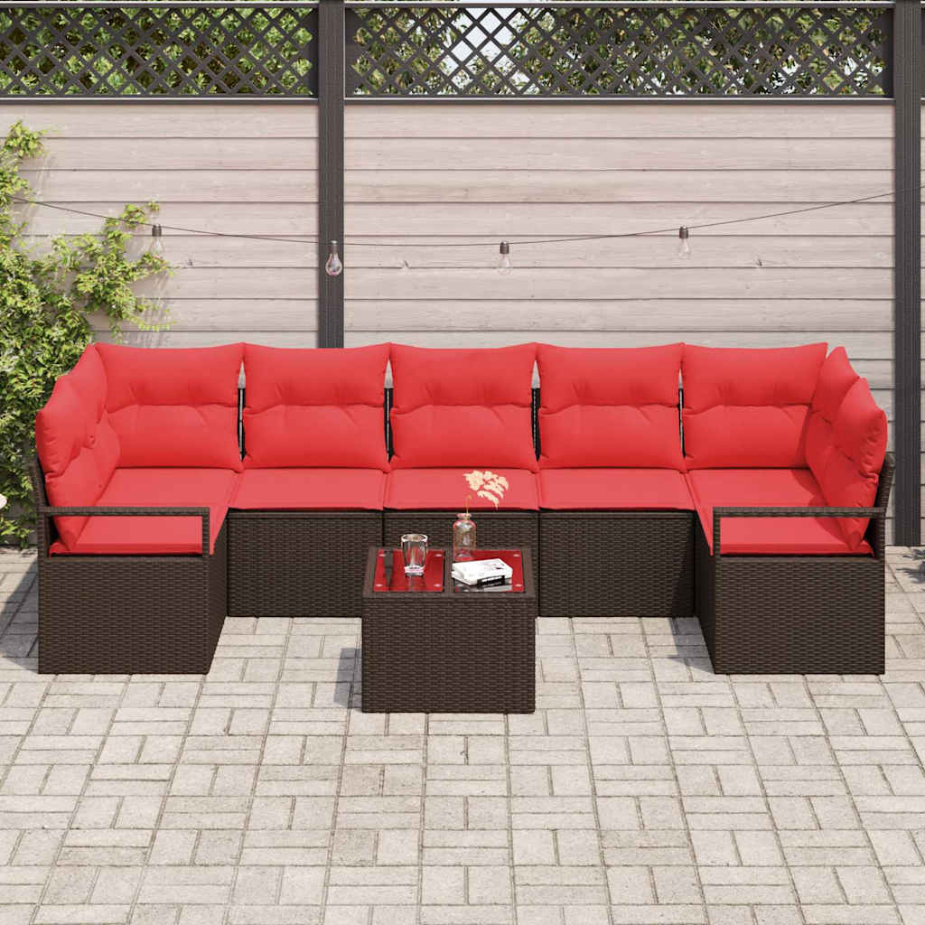 Gartensofa-set mit Kissen 8 pcs Beige und Rot Poly-Rattan