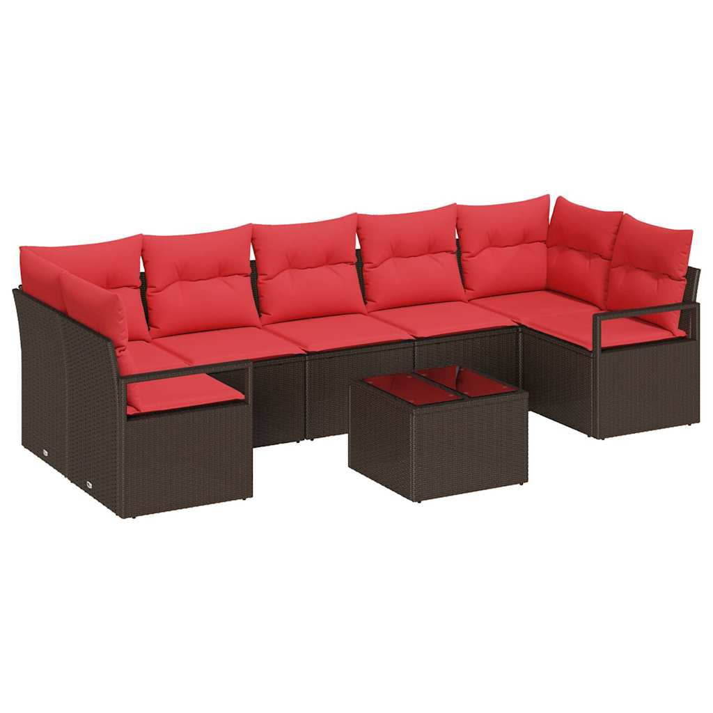 Gartensofa-set mit Kissen 8 pcs Beige und Rot Poly-Rattan