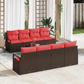 Sofa Set mit Kissen 9 pcs Beige und Rot Poly-Rattan