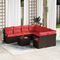 Sofa Set mit Kissen 9 pcs Beige und Rot Poly-Rattan