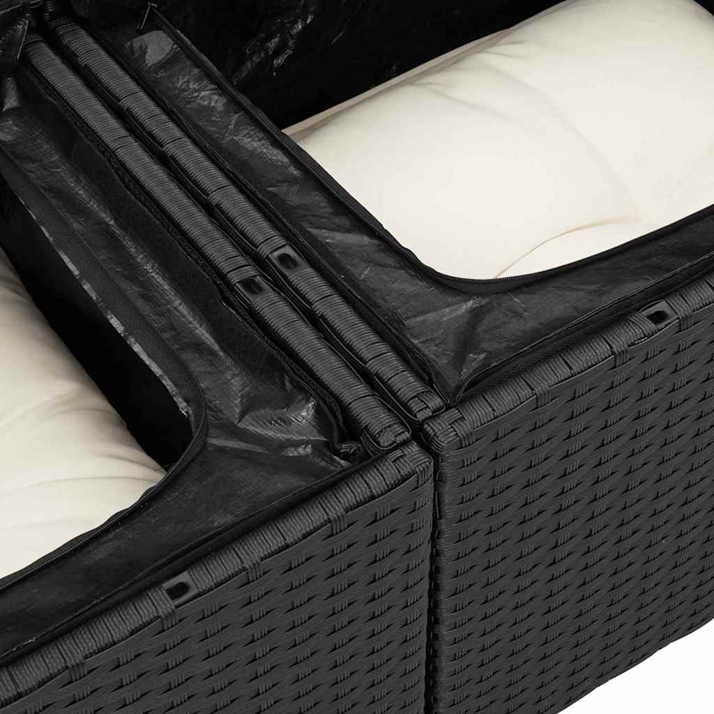 Sofa Set mit Kissen 4 pcs Schwarz und Creme Poly-Rattan