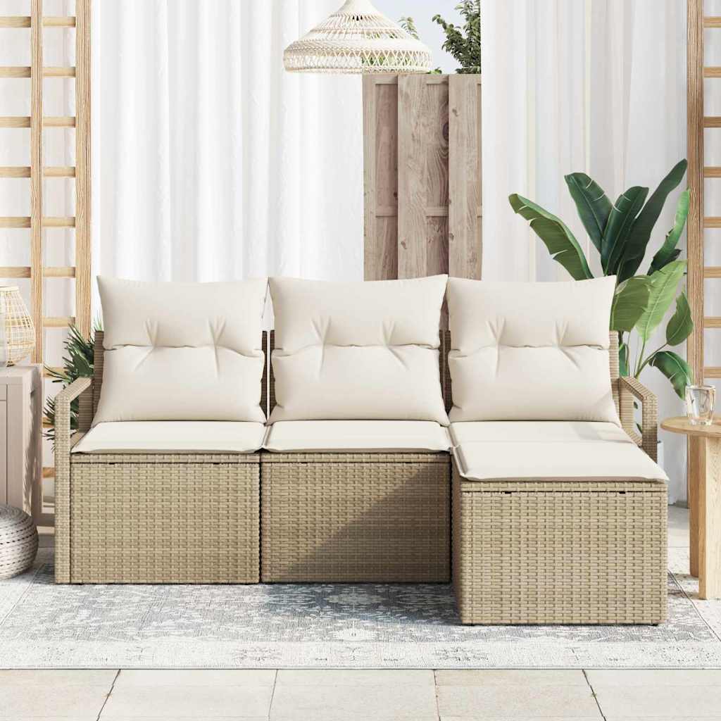 Sofa Set mit Kissen 4 pcs Beige und Creme Poly-Rattan