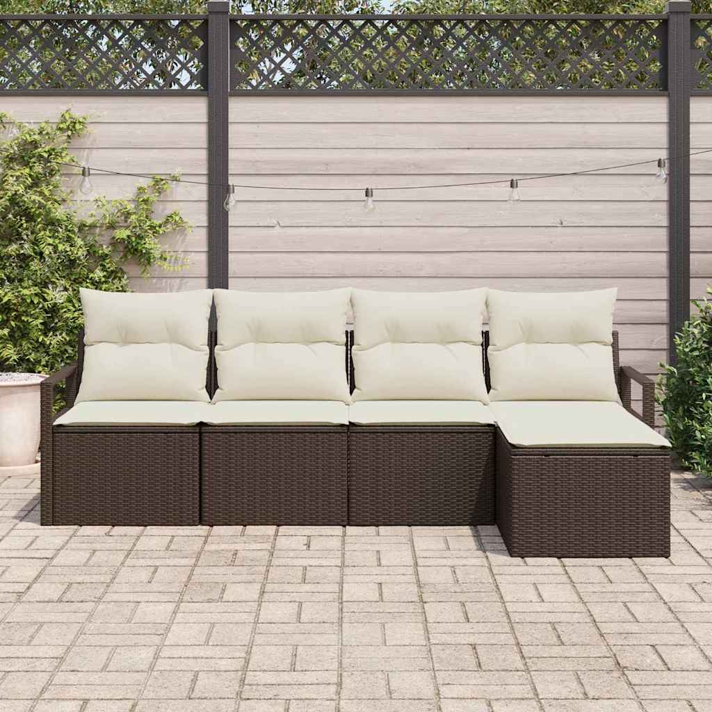 Sofa Set mit Kissen 5 pcs Braun und Creme Poly-Rattan