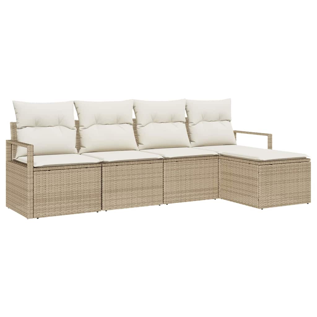 Sofa Set mit Kissen 5 pcs Beige und Creme Poly-Rattan