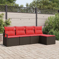 Sofa Set mit Kissen 5 pcs Braun und Rot Poly-Rattan