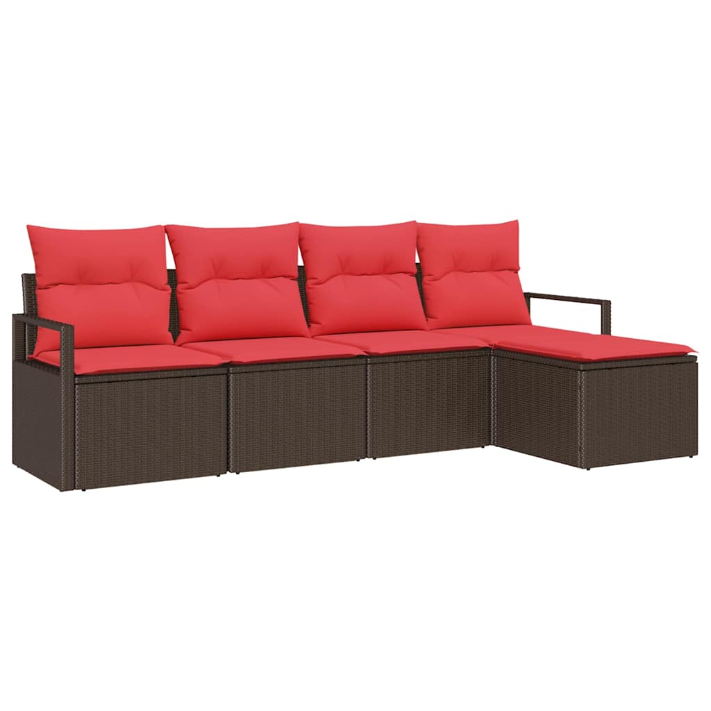 Sofa Set mit Kissen 5 pcs Braun und Rot Poly-Rattan