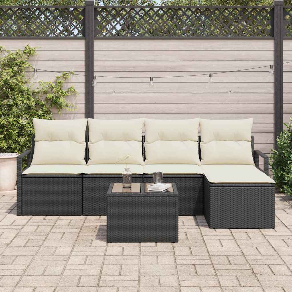 Sofa Set mit Kissen 6 pcs Braun und Creme Poly-Rattan