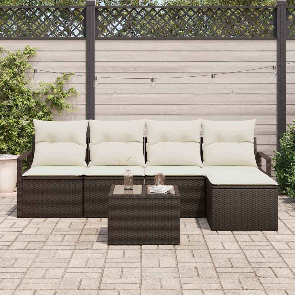 Sofa Set mit Kissen 6 pcs Braun und Creme Poly-Rattan