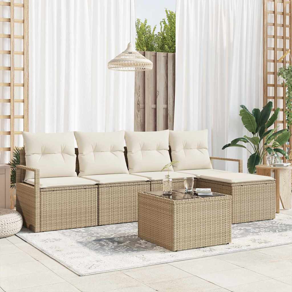 Sofa Set mit Kissen 6 pcs Beige und Creme Poly-Rattan