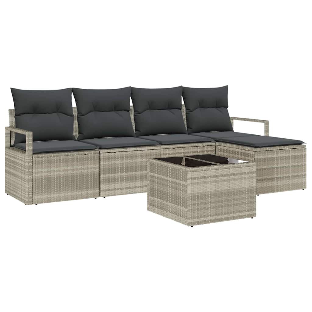 Sofa Set mit Kissen mit Speicher 6 pcs Hellgrau Poly-Rattan