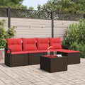 Sofa Set mit Kissen 6 pcs Braun und Rot Poly-Rattan