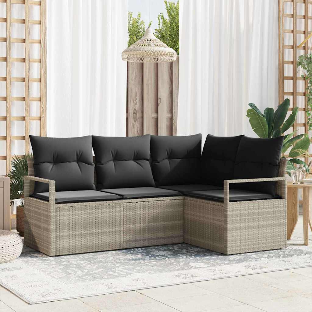 Sofa Set mit Kissen mit Speicher 4 pcs Hellgrau Poly-Rattan