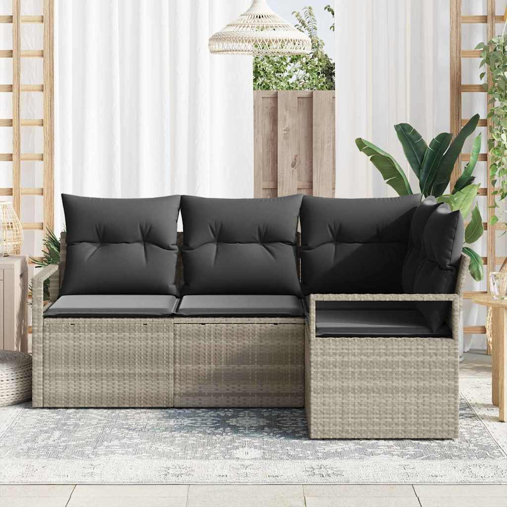 Sofa Set mit Kissen mit Speicher 4 pcs Hellgrau Poly-Rattan