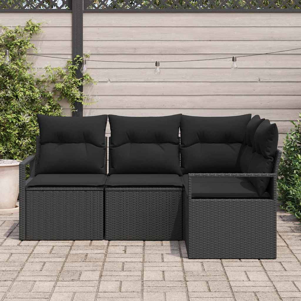 Sofa Set mit Kissen mit Speicher 4 pcs Schwarz Poly-Rattan