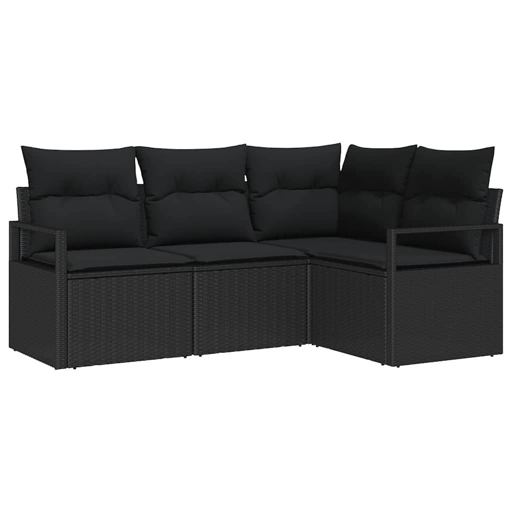 Sofa Set mit Kissen mit Speicher 4 pcs Schwarz Poly-Rattan