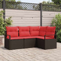 Gartensofa-set mit Kissen 4 pcs Braun und Rot Poly-Rattan