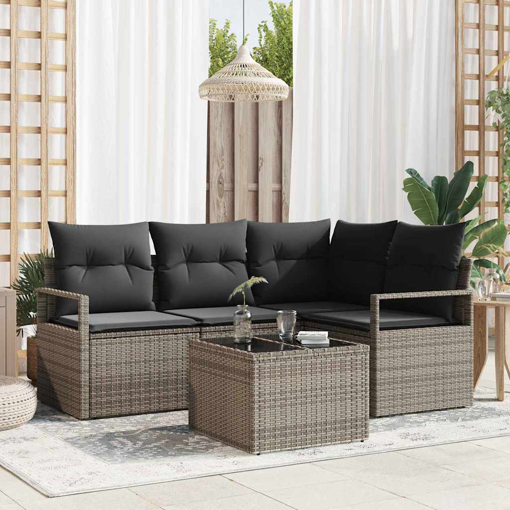 Sofa Set mit Kissen mit Speicher 5 pcs Hellgrau Poly-Rattan