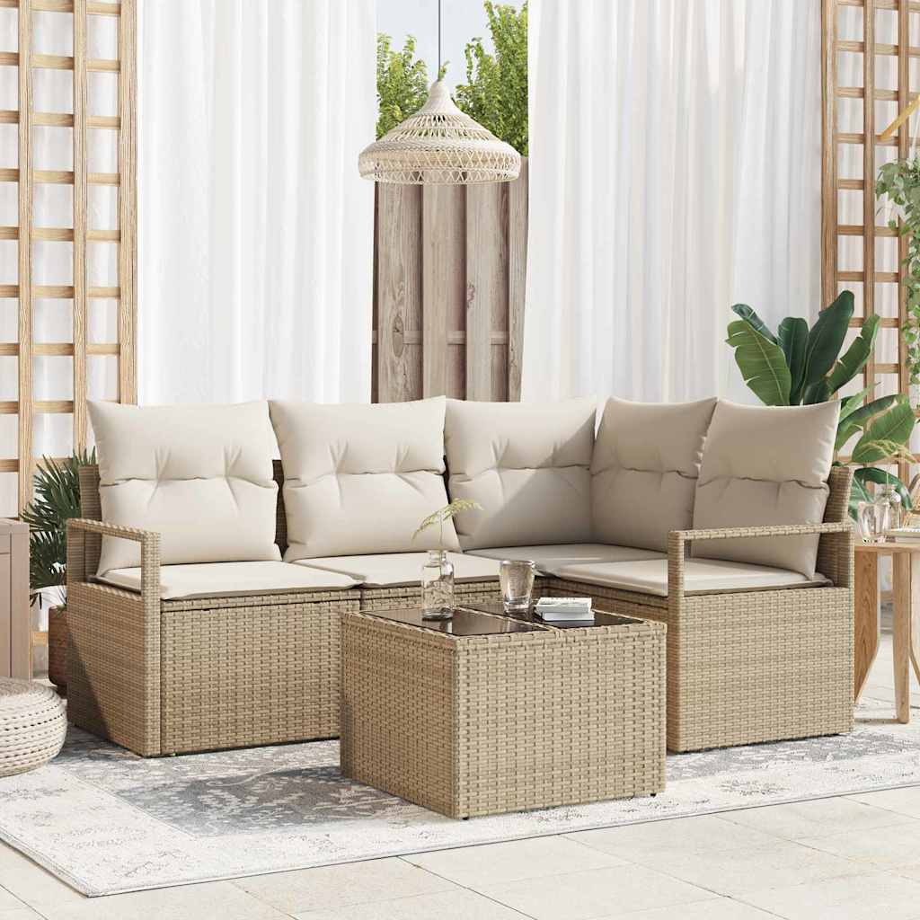 Sofa Set mit Kissen 5 pcs Beige und Creme Poly-Rattan