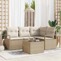 Sofa Set mit Kissen 5 pcs Beige und Creme Poly-Rattan
