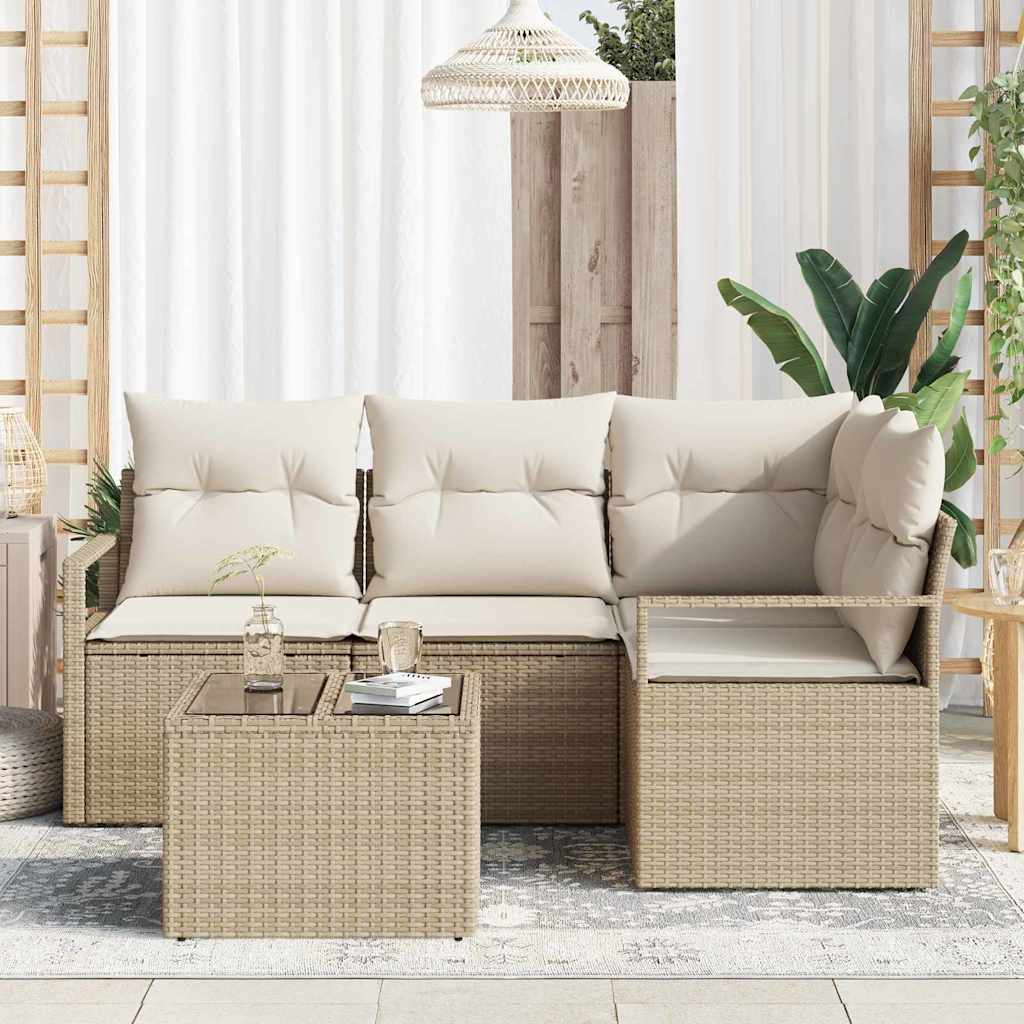 Sofa Set mit Kissen 5 pcs Beige und Creme Poly-Rattan
