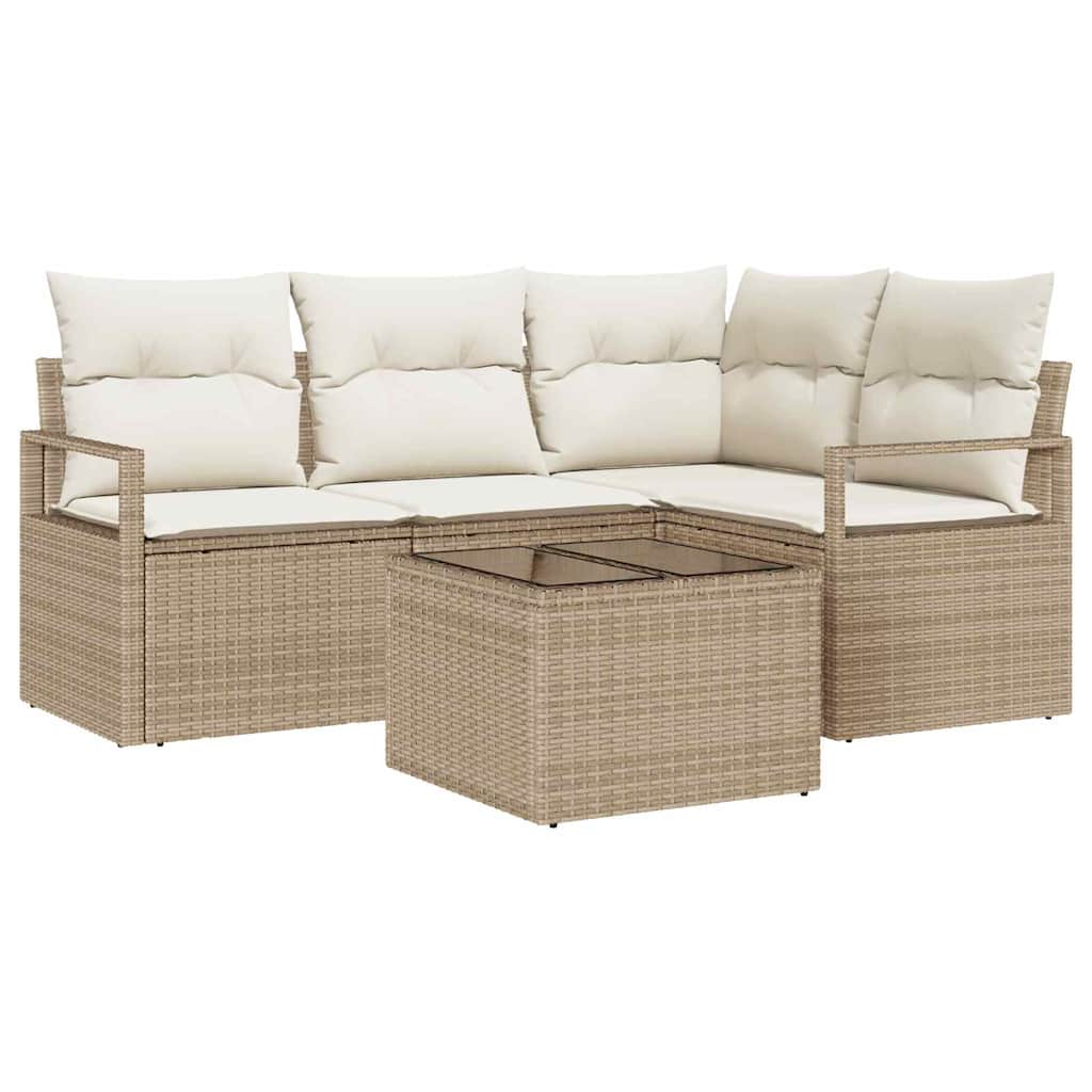 Sofa Set mit Kissen 5 pcs Beige und Creme Poly-Rattan