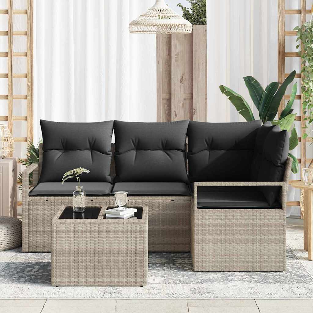 Sofa Set mit Kissen mit Speicher 5 pcs Hellgrau Poly-Rattan