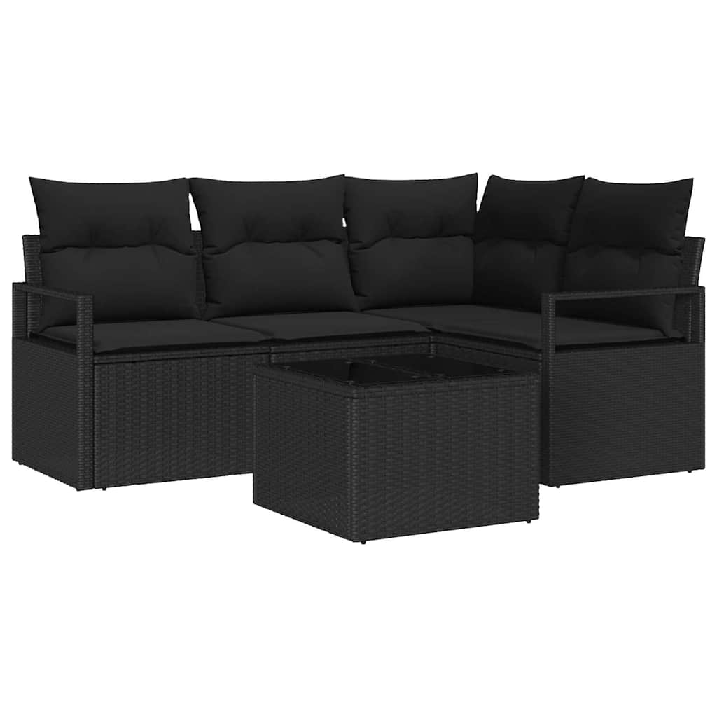 Sofa Set mit Kissen mit Speicher 5 pcs Schwarz Poly-Rattan