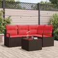 Gartensofa-set mit Kissen 5 pcs Braun und Rot Poly-Rattan