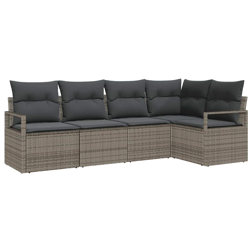 Gartensofa-set mit Kissen mit Speicher 5 pcs Grau Poly-Rattan