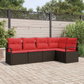 Gartensofa-set mit Kissen 5 pcs Braun und Rot Poly-Rattan