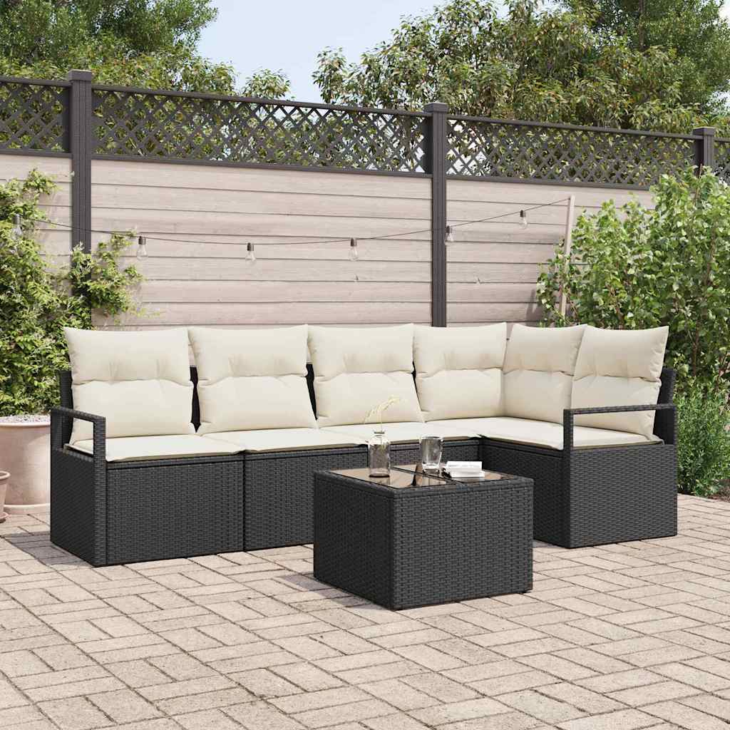 Gartensofa-set mit Kissen 6 pcs Braun und Creme Poly-Rattan