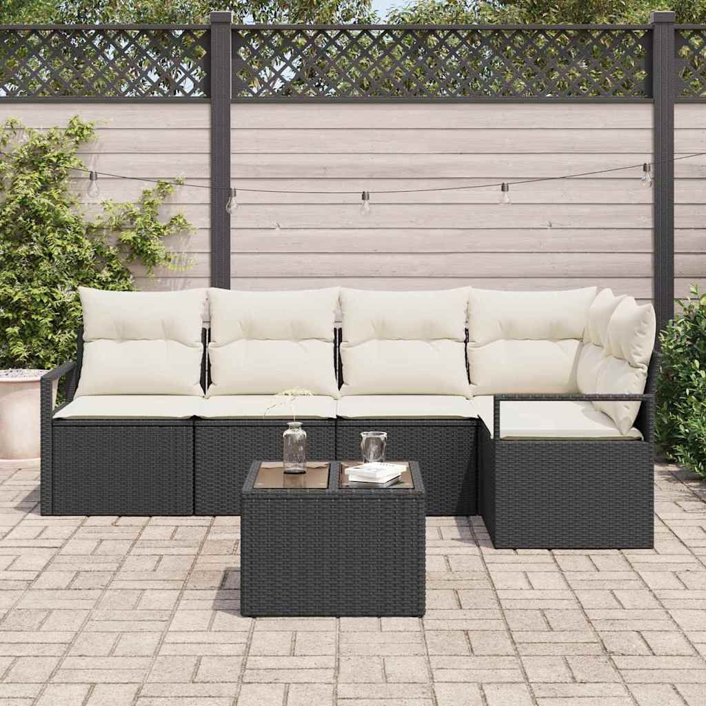 Gartensofa-set mit Kissen 6 pcs Braun und Creme Poly-Rattan
