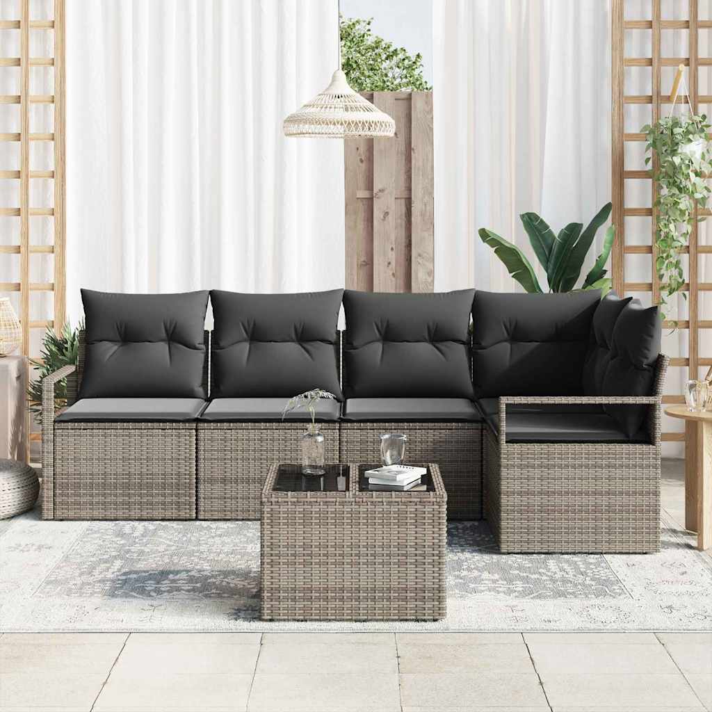 Gartensofa-set mit Kissen 6 pcs Hellgrau Poly-Rattan