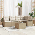 Gartensofa-set mit Kissen 6 pcs Beige und Creme Poly-Rattan