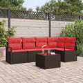 Gartensofa-set mit Kissen 6 pcs Braun und Rot Poly-Rattan