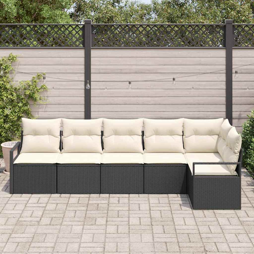 Gartensofa-set mit Kissen 6 pcs Schwarz und Weiß Poly-Rattan