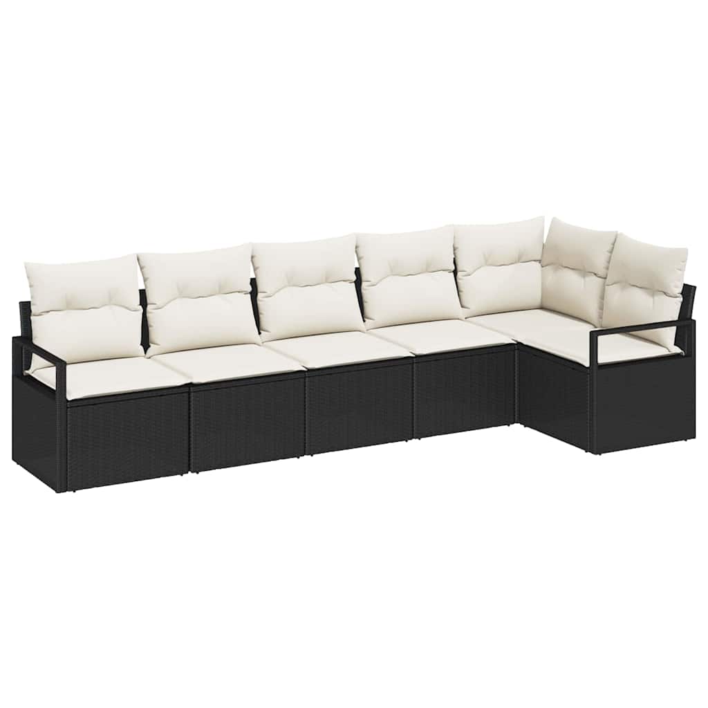 Gartensofa-set mit Kissen 6 pcs Schwarz und Weiß Poly-Rattan
