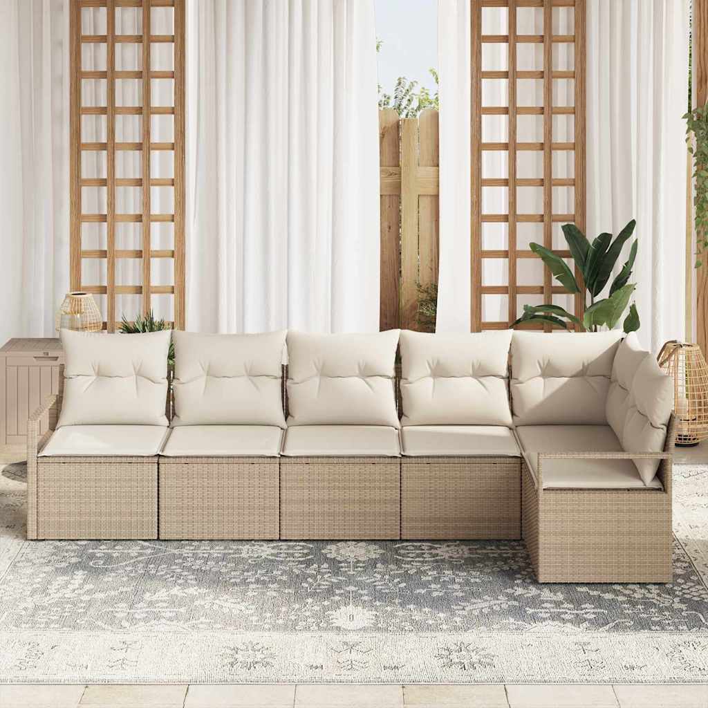 Gartensofa-set mit Kissen 6 pcs Beige und Weiß Poly-Rattan