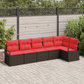 Gartensofa-set mit Kissen 6 pcs Braun und Rot Poly-Rattan