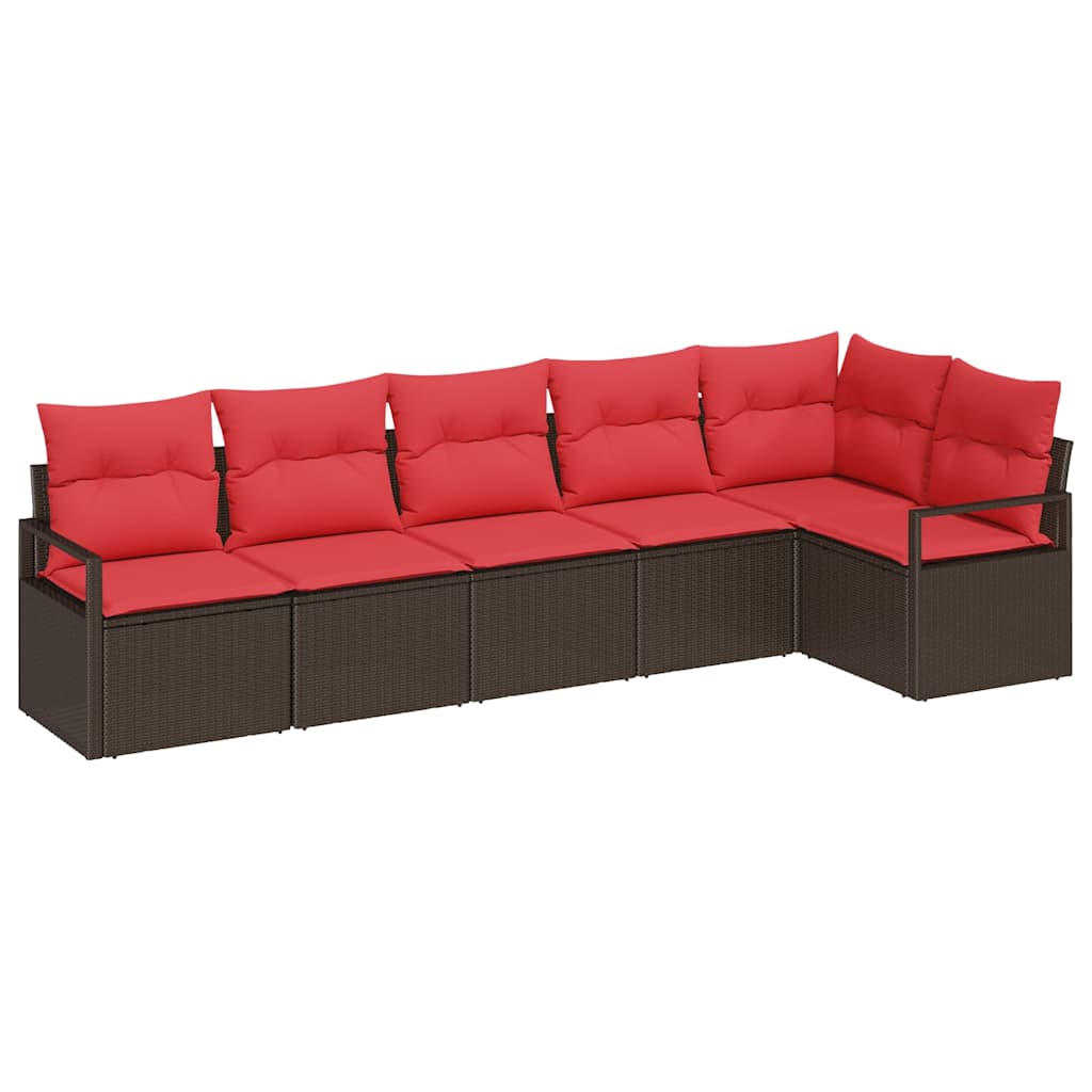Gartensofa-set mit Kissen 6 pcs Braun und Rot Poly-Rattan