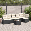 Gartensofa-set mit Kissen 7 pcs Braun und Creme Poly-Rattan