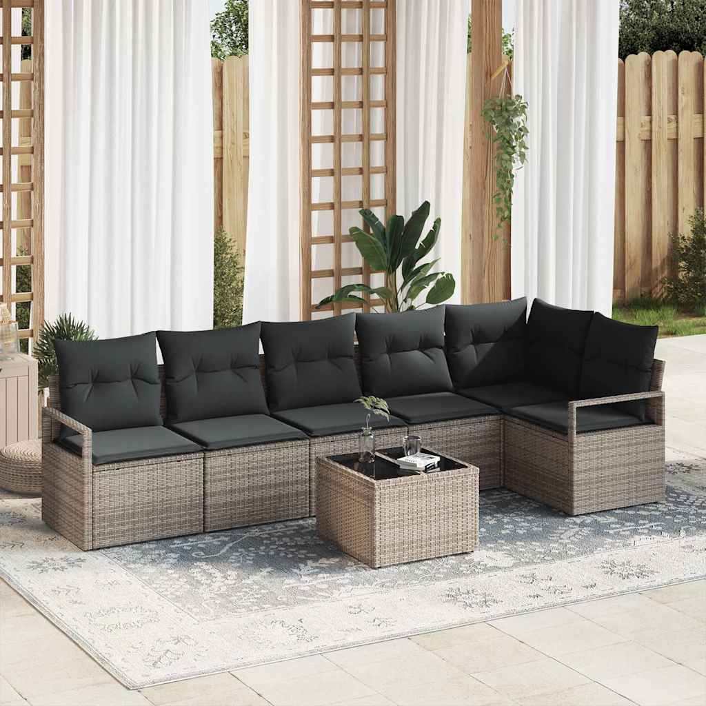 Gartensofa-set mit Kissen 7 pcs Hellgrau Poly-Rattan
