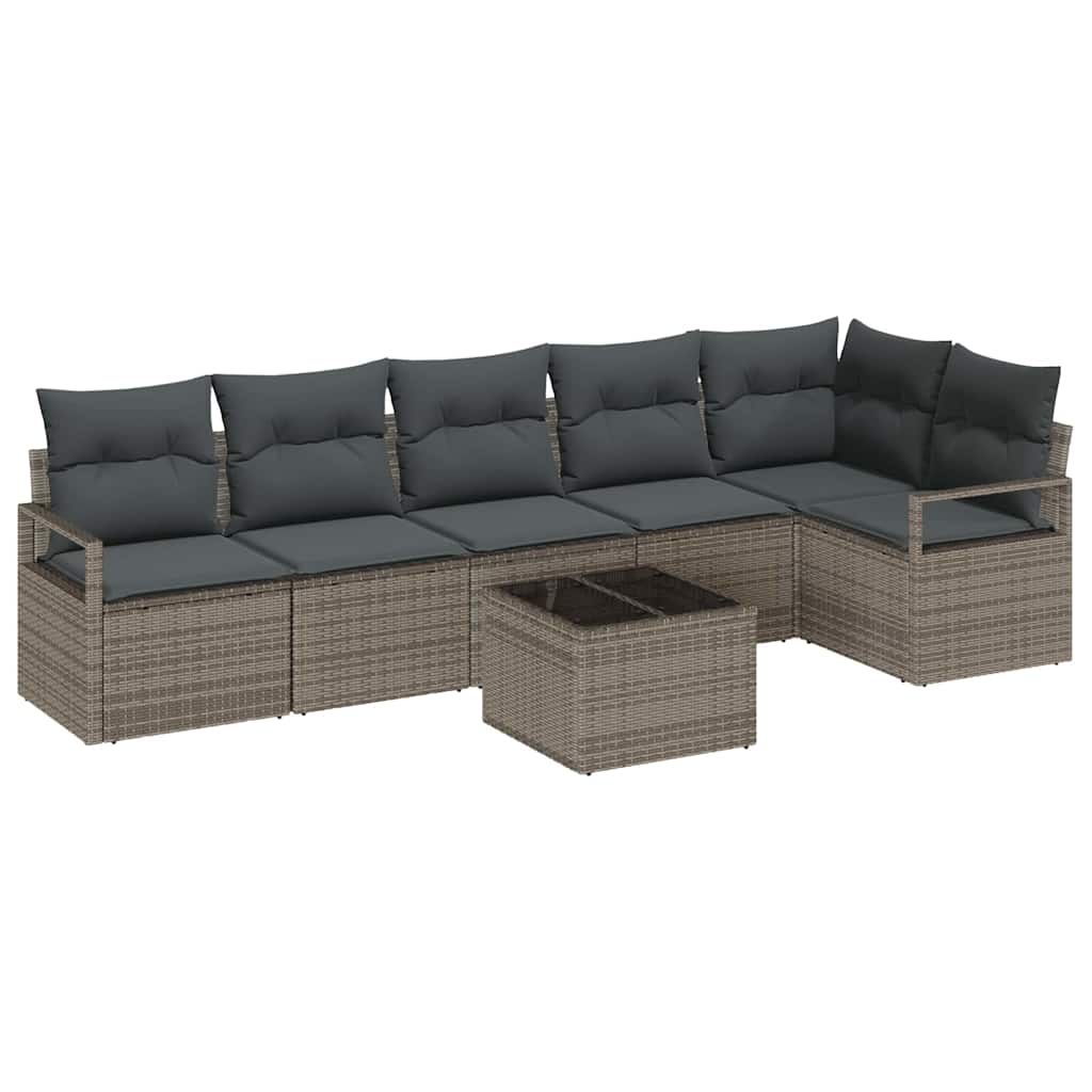 Gartensofa-set mit Kissen 7 pcs Hellgrau Poly-Rattan