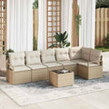Gartensofa-set mit Kissen 7 pcs Beige und Creme Poly-Rattan