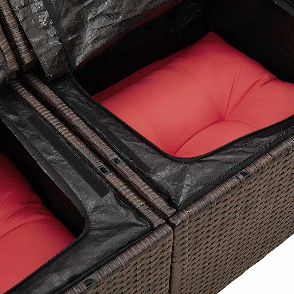 Gartensofa-set mit Kissen 7 pcs Braun und Rot Poly-Rattan