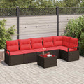 Gartensofa-set mit Kissen 7 pcs Braun und Rot Poly-Rattan