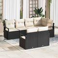Gartensofa-set mit Kissen 7 pcs Schwarz und Weiß Poly-Rattan
